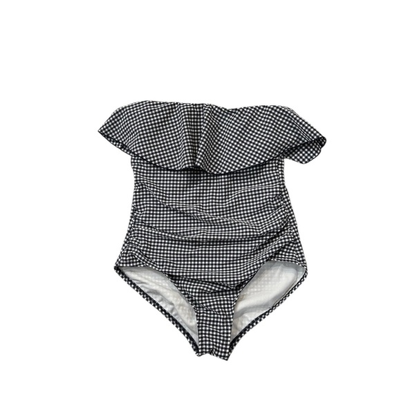 Palisades Beach Club Gingham Ruffle Strapless One Piece Swimsuit Preppy Size M - Picture 1 of 7